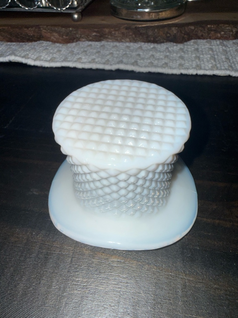 Vintage 50s White Hobnail Milk Glass Match Striker or toothpick Holder